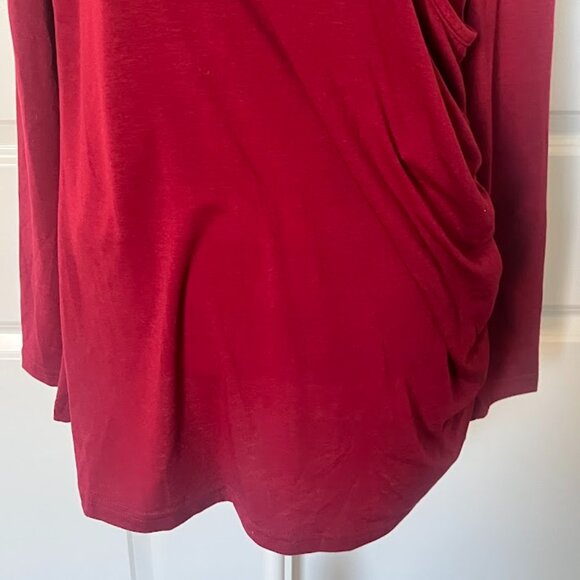 NWT FIT GLAM Burgundy Long Sleeve Faux Wrap Jersey Top Shirt Size Large NEW - Picture 3 of 7